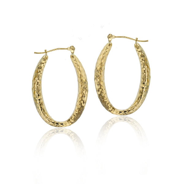 14K Yellow Gold Diamond popular Cut Hoop Earrings, 50mm x 4mm