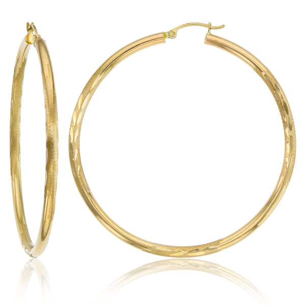 14k outlet Yellow Gold Diamond Cut Round Hoop Earrings 26mm x 3mm Brand New