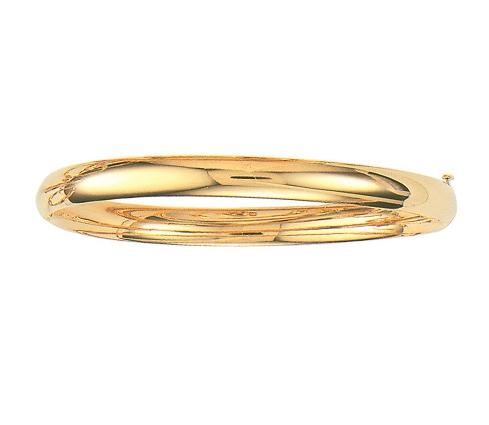 6mm All Shiny Plain Comfort Fit Bangle Bracelet Real 14K Yellow Gold 7" 8"