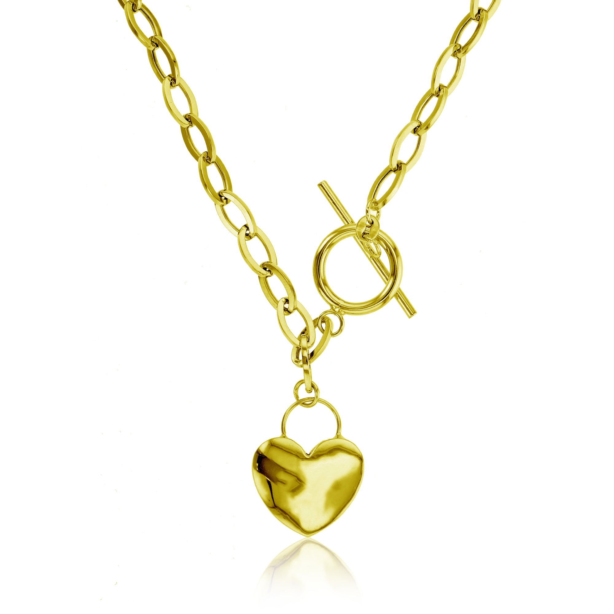 Italian Shiny Lock Key Rolo Necklace Real 14K Yellow Gold