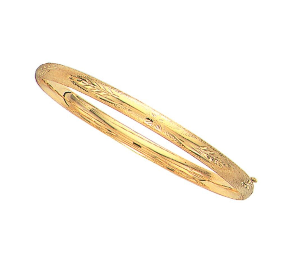 5mm Florentine Dome Classic Comfort Fit Bangle Bracelet Real 14K Yellow Gold