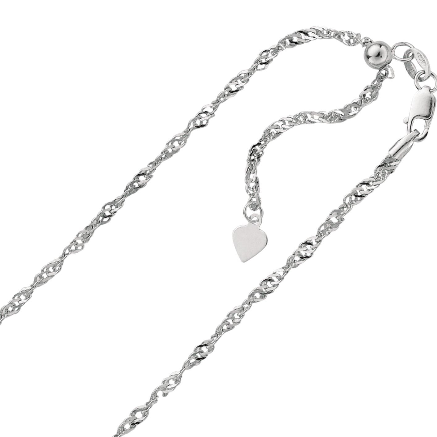 0.9mm Solid Adjustable Cable Chain Necklace REAL 10K White Gold Up To 22