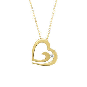 Open Heart Necklace .03ct Diamond Real 14K Yellow Gold